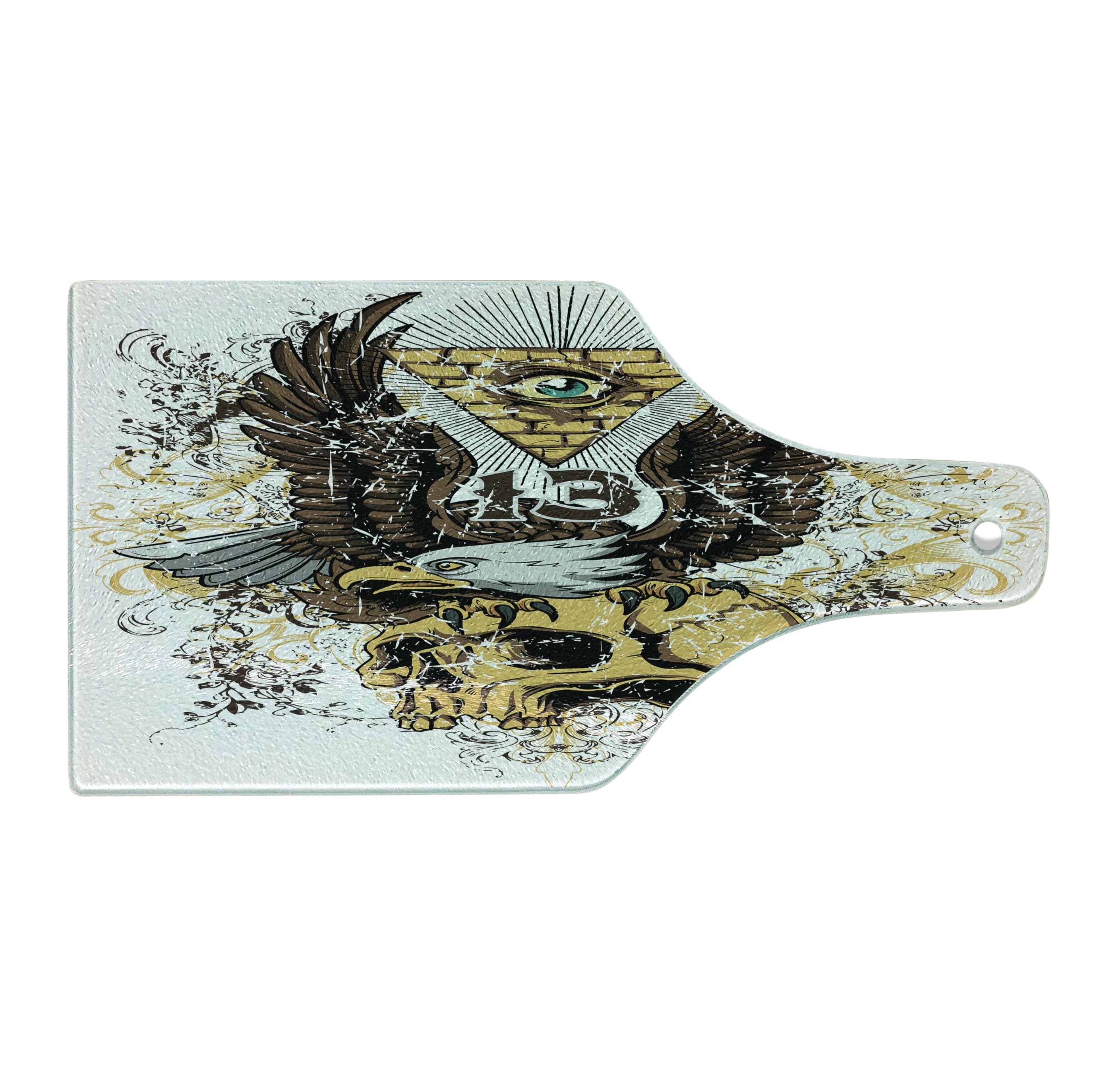 Ambesonne Tattoo-Themed Tempered Glass Cutting Board - American Eagle Wings with Skull & Brick Wall Design - Decorative Serving Board for Cheese, Charcuterie & Wine - Perfect for Parties, Kitchen Decor & Gifts (Brown & White)