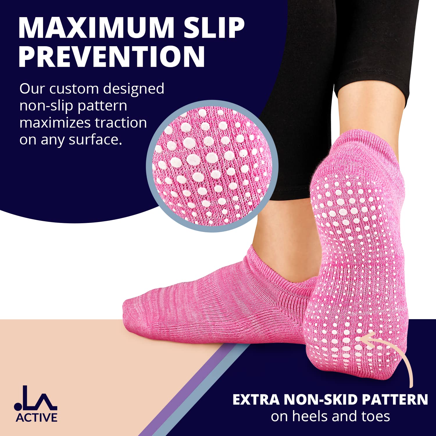 LA ACTIVE Non-Slip Yoga Grip Socks for Women & Men - Breathable Barre, Ballet, Pilates Workout Socks with Arch Support - Perfect for Yoga Studio, Dance Class & Home Fitness
