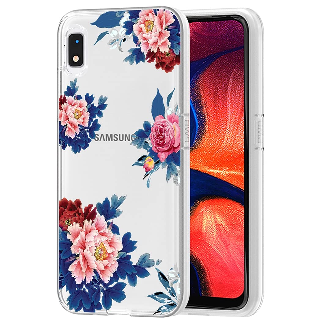 Samsung Galaxy A10E Phone Case for Women - Clear Slim Shockproof TPU Protective Cover with Blue Flower Design | Durable & Flexible for Everyday Use, Work, and Travel