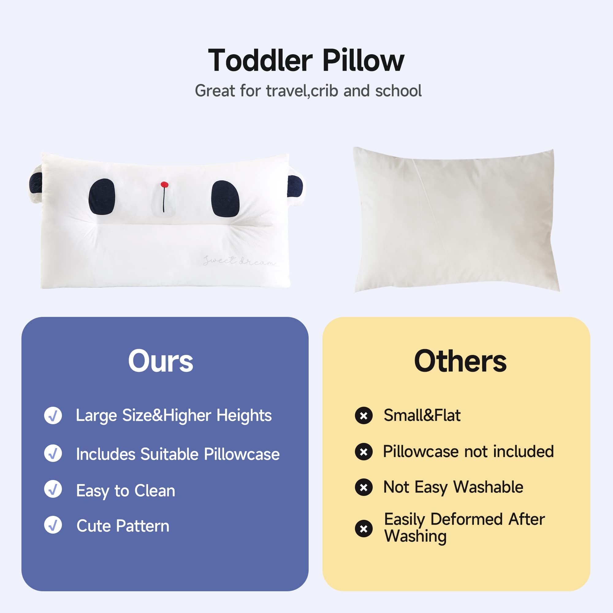 Soft Hypoallergenic Toddler Pillow - Panda Design for Kids' Sleep & Travel