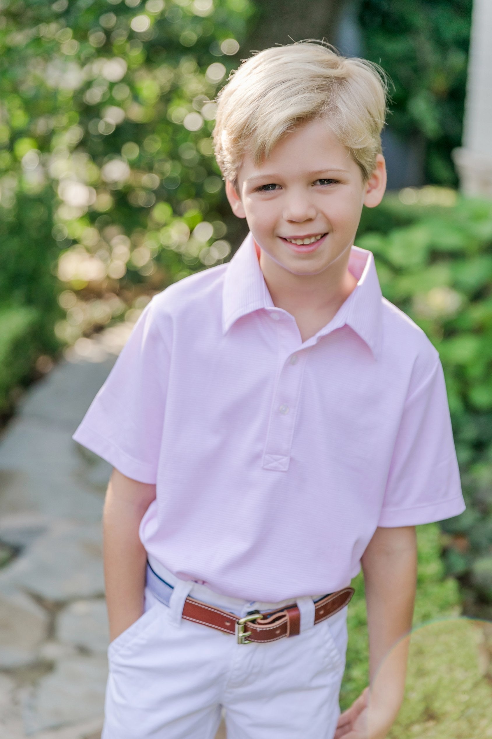 Griffin Boys' Pima Cotton Polo Golf Shirt - Breathable & Comfortable Pink Striped Shirt for Kids | Perfect for Golf, School & Casual Wear