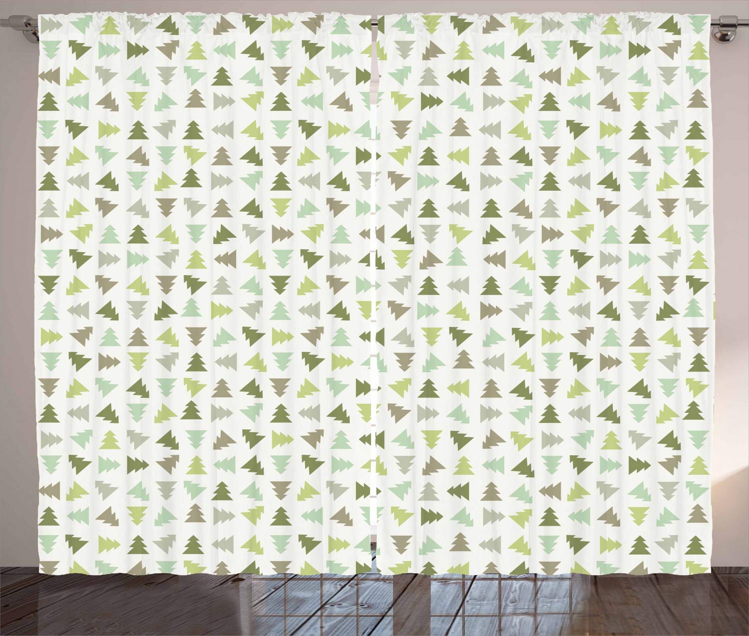 Ambesonne Winter Curtains - Retro Christmas Pine Trees in Green Shades, Holiday Living Room & Bedroom Window Drapes, 2 Panel Set (108x108 Inches, Multicolor) - Perfect for Seasonal Home Decor & Cozy Winter Atmosphere