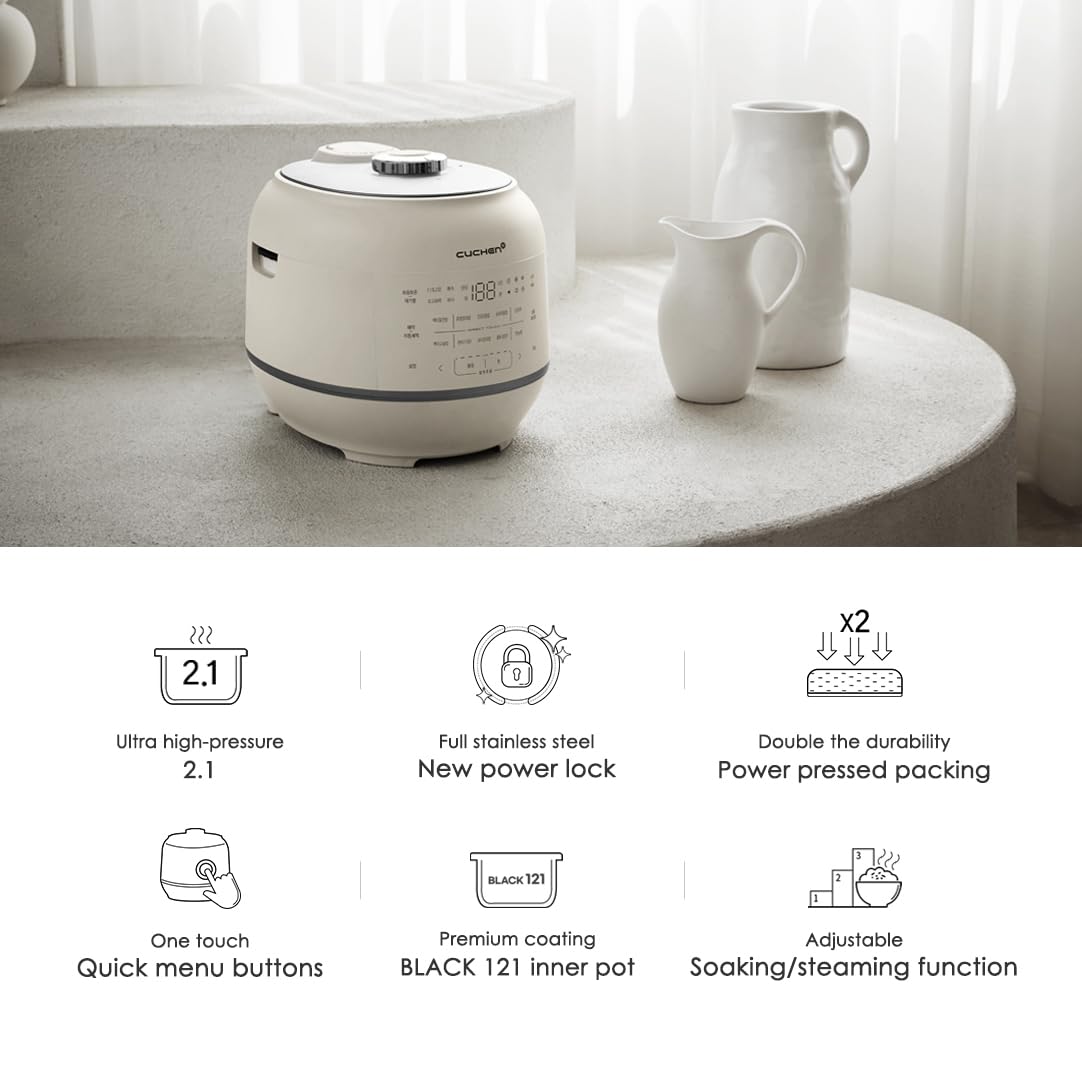 6-Cup (1.2 Quart) IH Rice Cooker - 2.1 Ultra High Pressure Induction Heating for Perfect Multi-Grain & Rice - Stainless Steel Power Lock System - Auto Steam Clean - Voice Guide - Ideal for Family Meals & Healthy Cooking - Made in Korea