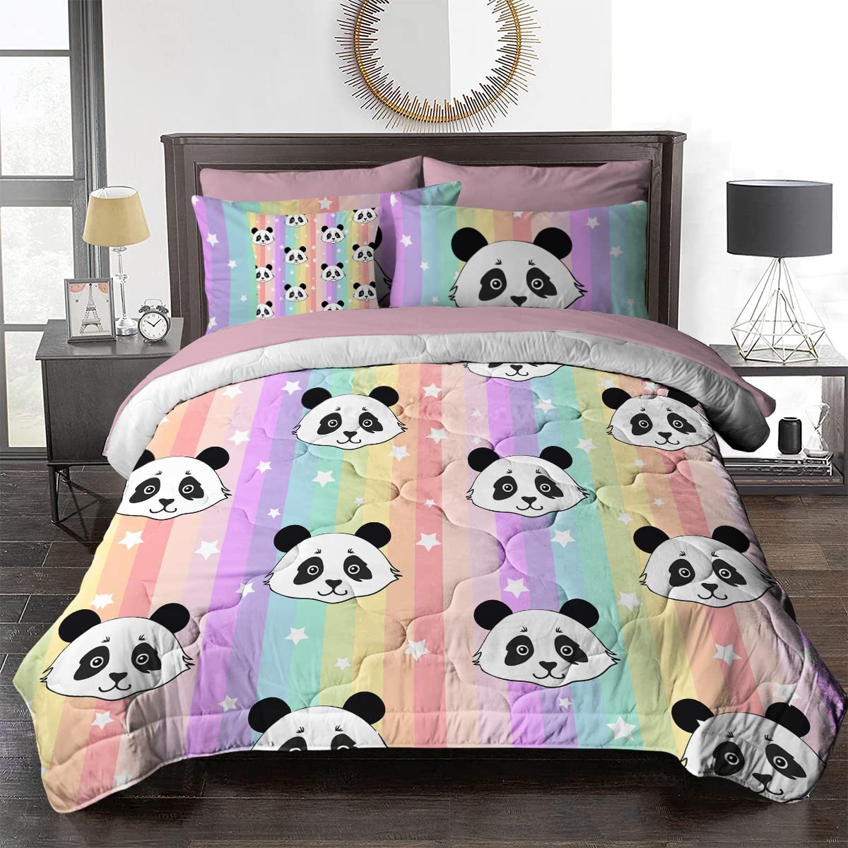 **BlessLiving Kids Panda Comforter Set - 8-Piece Queen Size Bedding for Boys & Girls, Ultra Soft Microfiber Comforter & Sheet Set, All-Season Durable Bed in a Bag - Perfect for Kids' Bedrooms, Sleepovers & Cozy Nights**