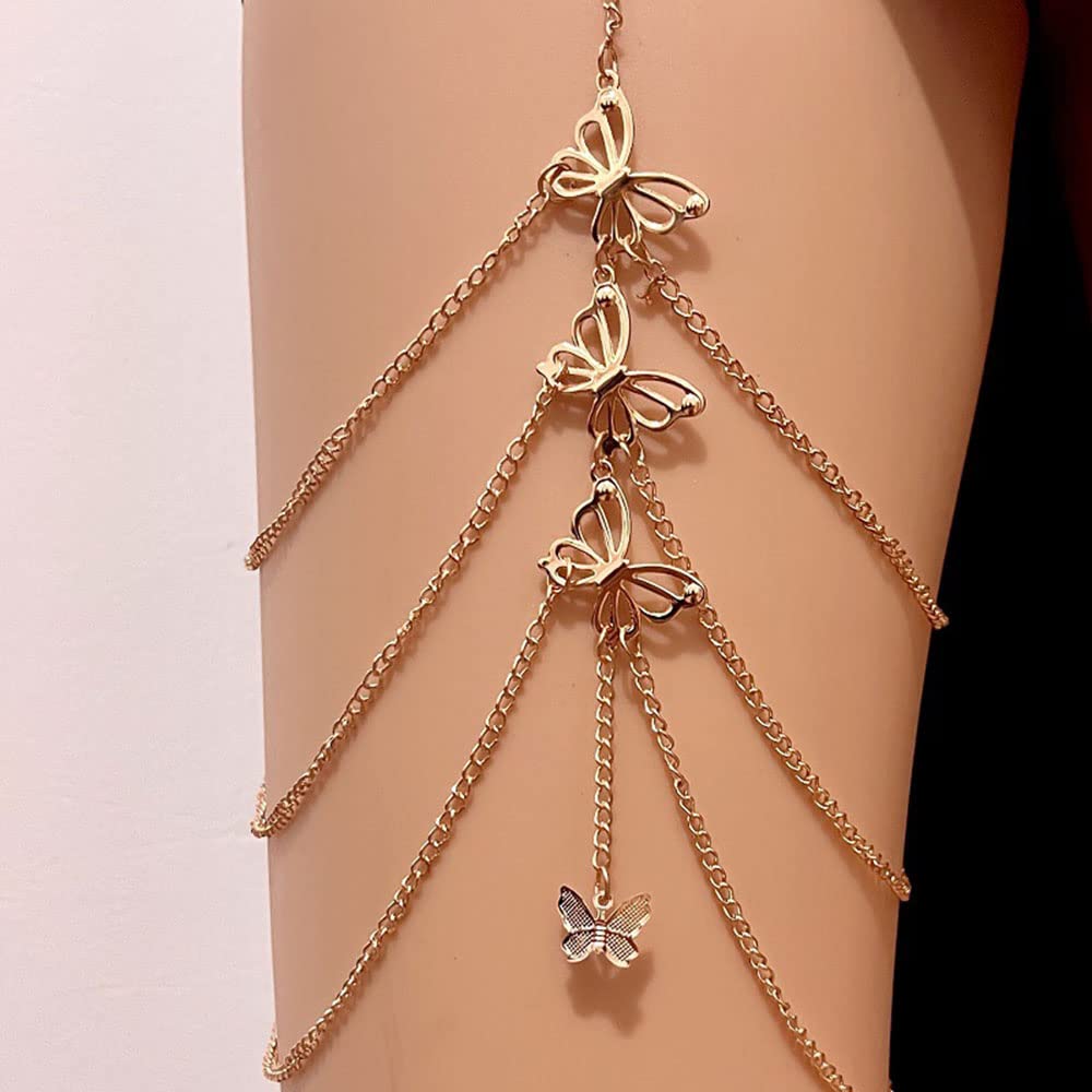 Sexy Body Chain Jewelry for Women - Wavy Snake & Butterfly Pendant Layered Leg Chain Necklace | Perfect for Parties, Date Nights & Festival Outfits