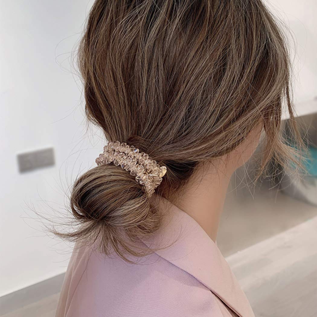 Brinie White Elastic Hair Scrunchies with Crystal Beads - 3 Pack Hair Ties & Ponytail Holders for Women & Girls - Perfect for School, Work, Gym & Everyday Styling