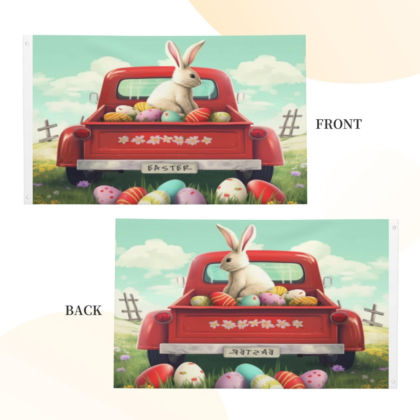 Easter Eggs Double-Sided Printed Flag 3x5 Feet - Rabbit in Truck Garden Yard Banner for Indoor/Outdoor Holiday Decor | Perfect for Easter Celebrations, Spring Parties & Home Decoration