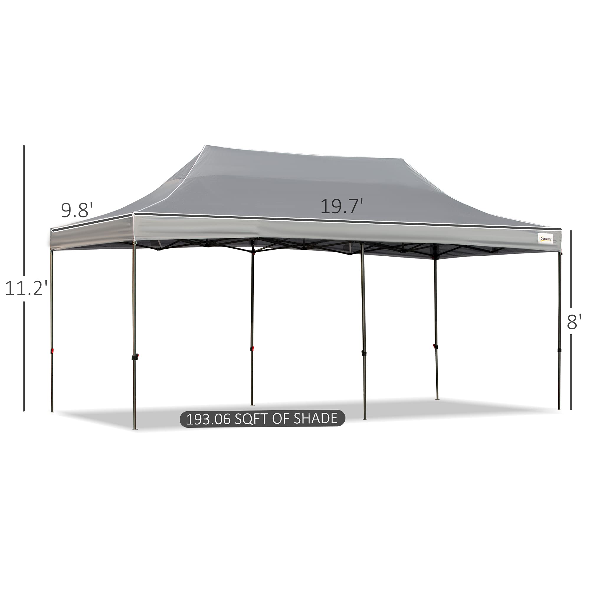 Outsunny 10' x 20' Pop Up Canopy Tent with Removable Sidewalls & Doors, Instant Shelter for Outdoor Events - Portable Party Tent with Wheeled Carry Bag & Adjustable Height - Perfect for Backyard, Garden, Patio, Camping & Tailgating - Gray