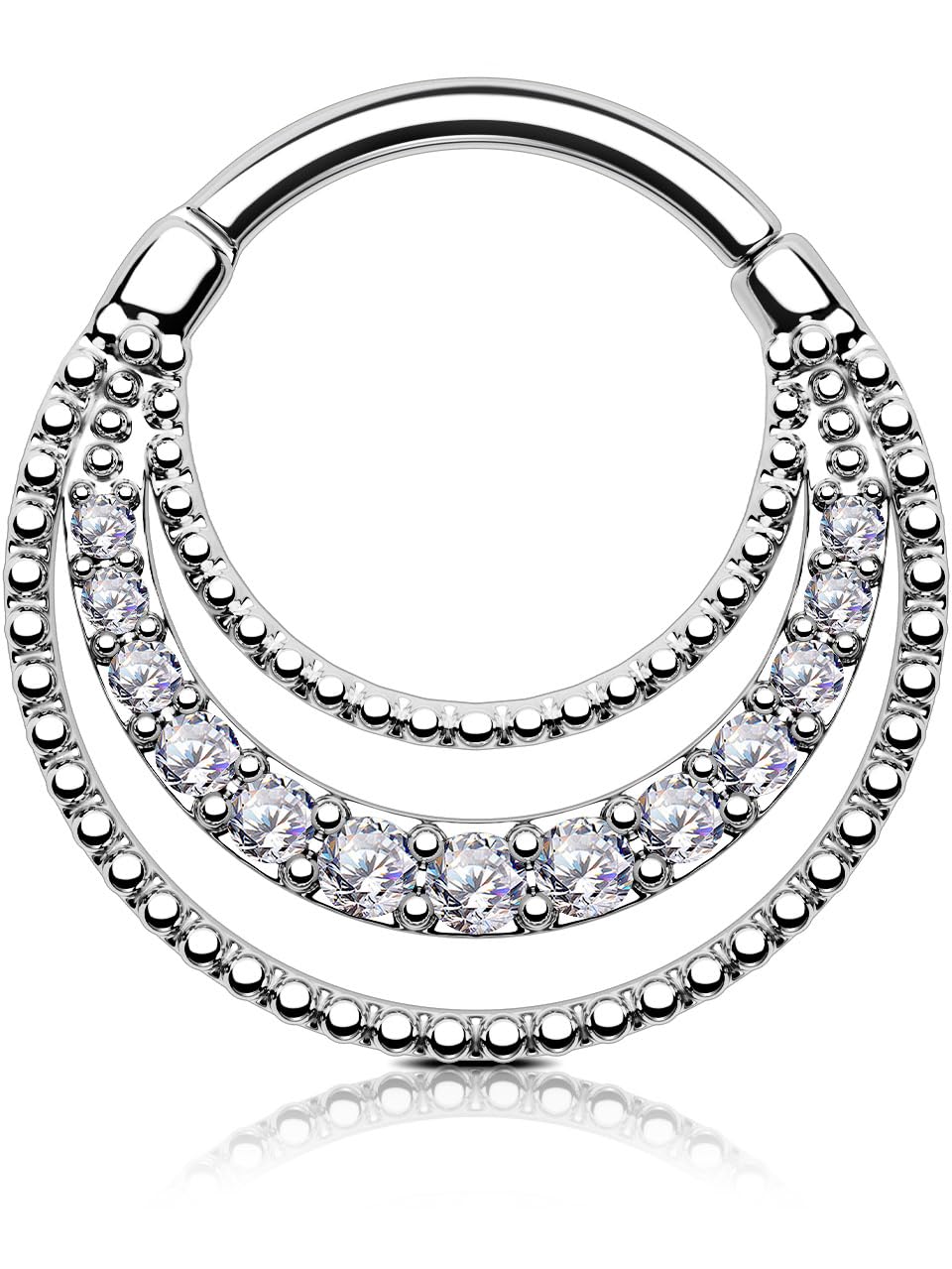 OUFER 16G Septum Rings - 3 Rows Paved Shiny Clear CZ Septum Jewelry | 316L Stainless Steel Nose Ring for Women & Men | Perfect for Helix, Cartilage, Conch & Daith Piercings | Ideal for Everyday Wear, Parties & Special Occasions