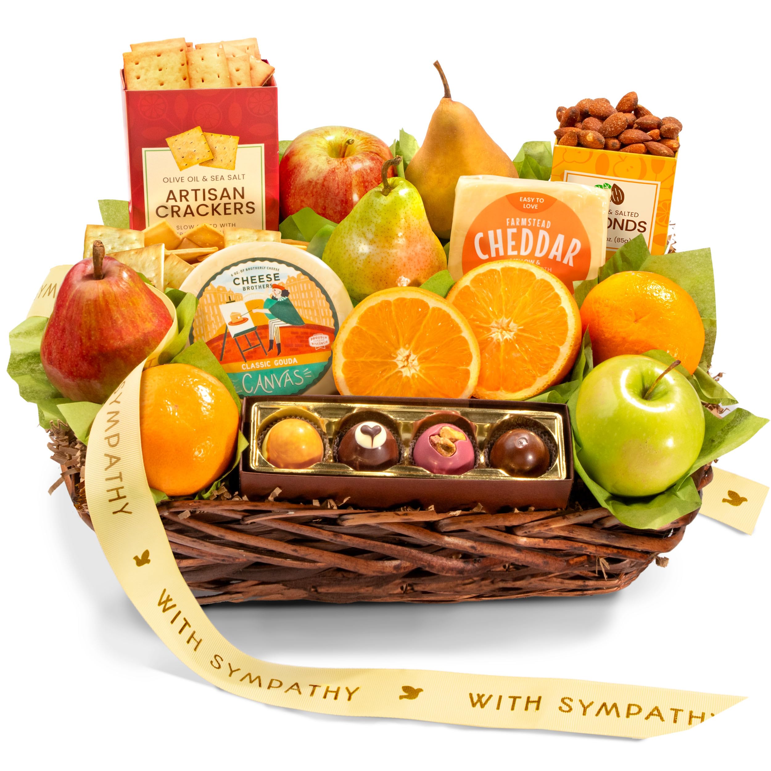 Sympathy Orchard Delight Fruit & Gourmet Gift Basket with Free Gift Inside - Perfect for Condolences, Get Well Soon, or Thinking of You Occasions