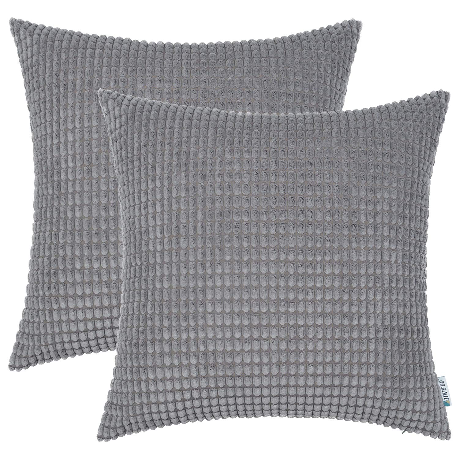 HWY 50 Corduroy Throw Pillow Covers 20x20 Inch - Soft Solid Gray Accent Pillow Cases for Couch, Sofa & Living Room (Pack of 2) - Perfect for Home Decor, Cozy Reading Nook & Modern Interior Design