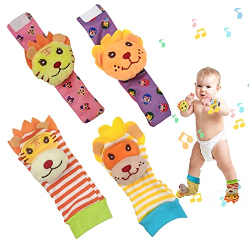 SIYWINA Baby Rattle Socks 4-Pack - Soft Infant Toys for Boys & Girls - Perfect for Crawling & Playtime