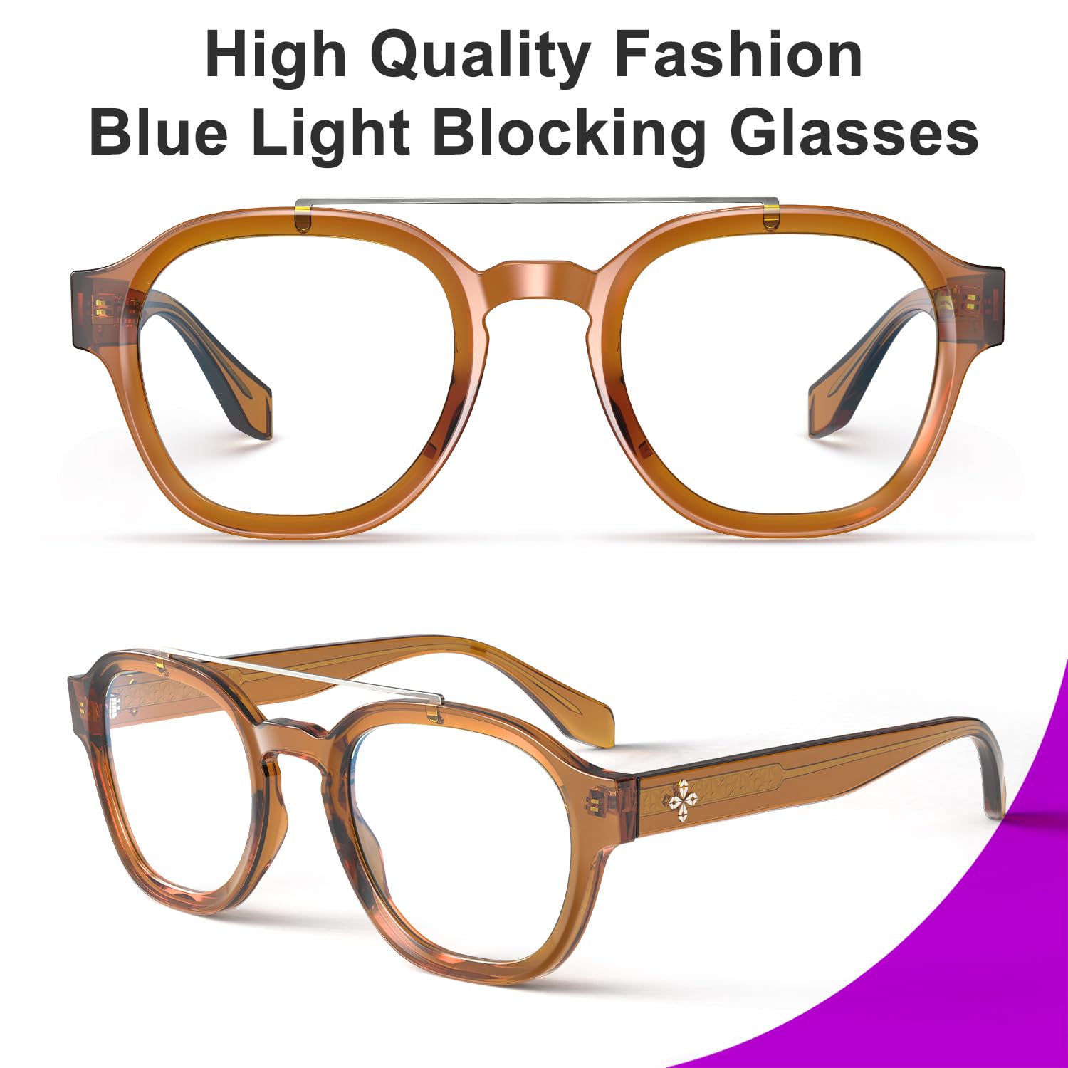 Sanford Aviator Square Blue Light Blocking Glasses for Men & Women - Reduce Eye Strain for Computer, Gaming & Digital Screen Use