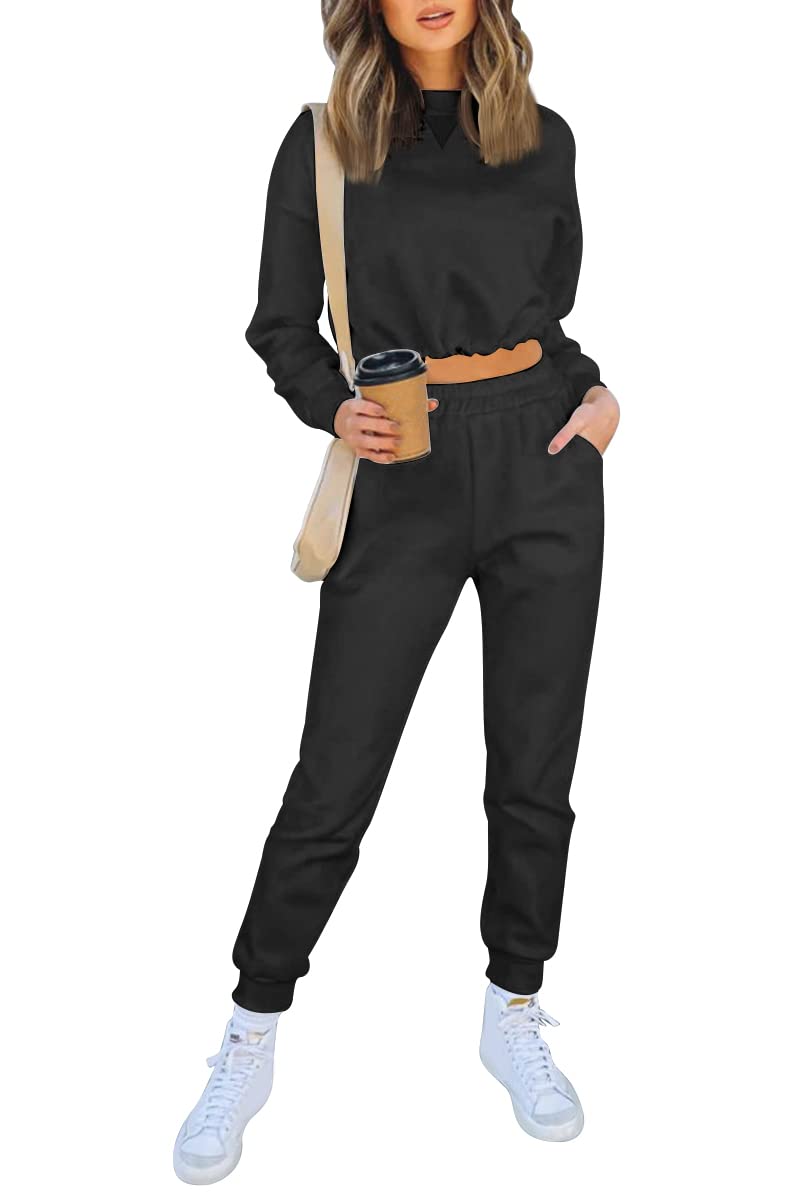 AUTOMET Women's Lounge Sets - Soft Loungewear Two Piece Outfit with Crop Long Sleeve Top & Jogger Sweatpants | Comfortable Casual Wear for Home, Yoga, Travel & Relaxation