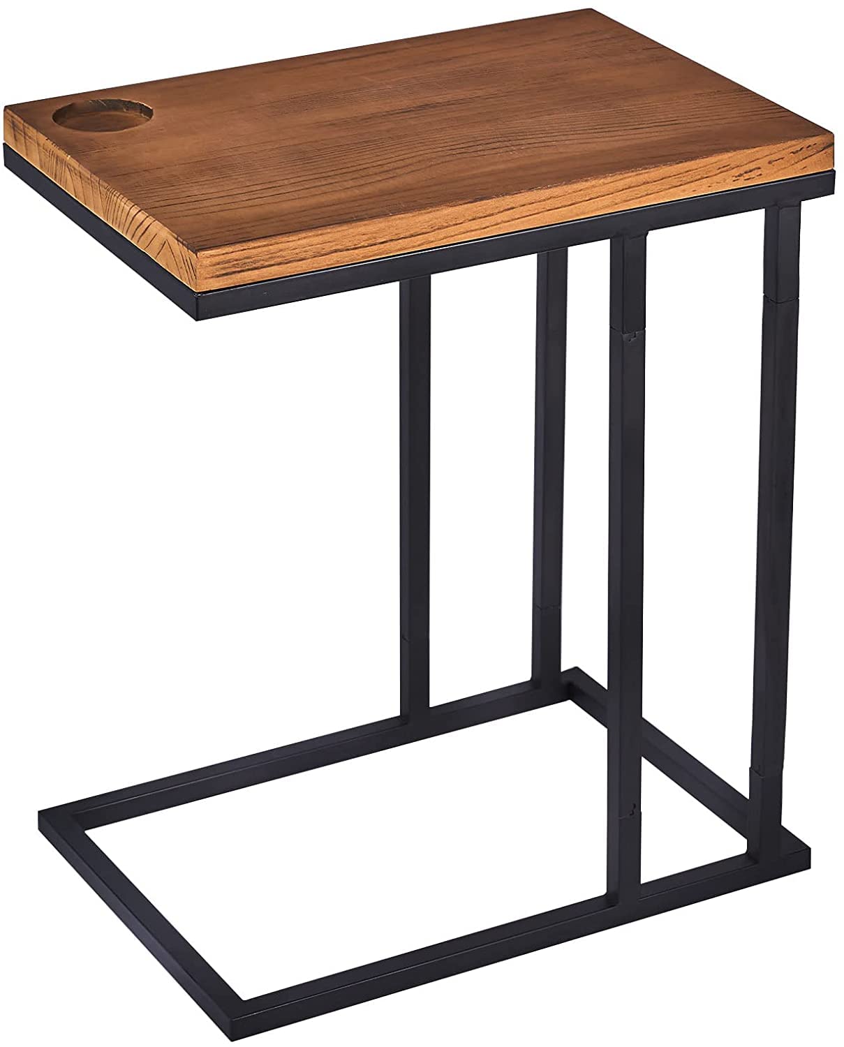 Industrial C-Shaped Side Table - Portable Sofa & Bedside End Table with Metal Frame for Coffee, Snacks, Laptop | Perfect for Living Room, Bedroom & Home Office Workspace