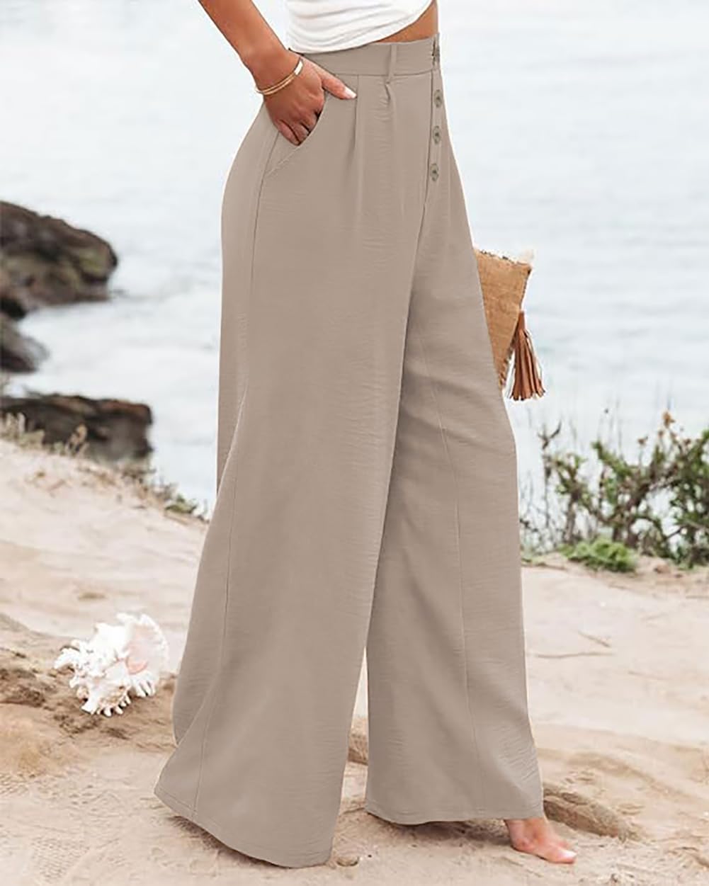 Elegant Women's Palazzo Pants - High Waisted Wide Leg Business Casual Work Trousers with Pockets | Perfect for Office, Travel & Special Occasions