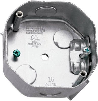 Hubbell Raco 0296 4 Inch Round Ceiling Fan Electrical Box - Heavy Duty Metal Junction Box for Secure Ceiling Fan Installation in Living Rooms, Bedrooms & Outdoor Spaces