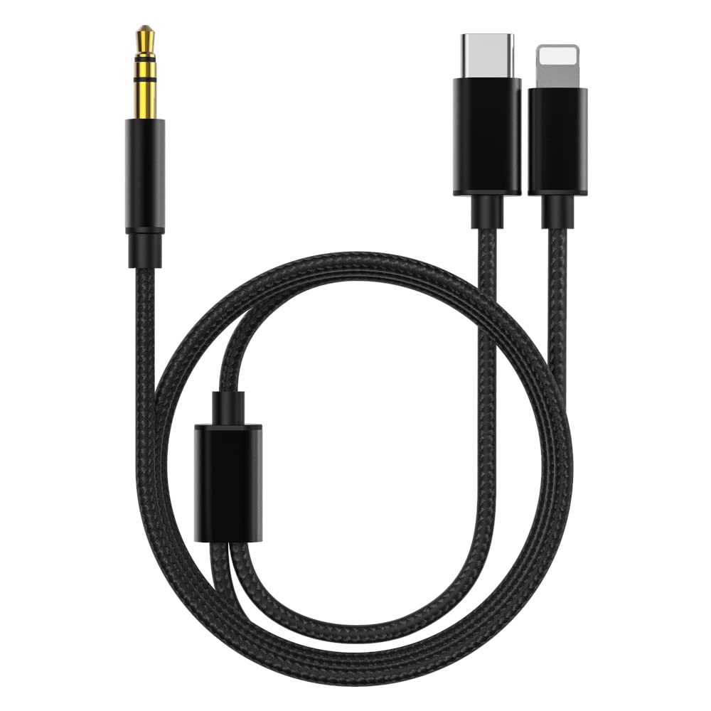 **ESBEECables 2-in-1 USB C & Lightning to 3.5mm AUX Audio Cable – Compatible with iPhone, Android, Car, Headphones – High-Quality Audio Conversion for Type C & iOS Devices – Perfect for Car Stereo, Home Audio & Travel**