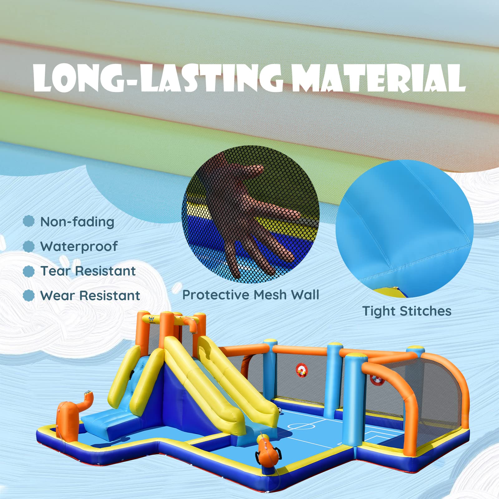 BOUNTECH 15x16.5FT Inflatable Water Slide with Splash Pool & Climbing Wall - 7-in-1 Mega Water Soccer Park for Outdoor Fun | Perfect for Backyard Parties, Summer Games, Kids Birthday Gifts & Family Water Activities