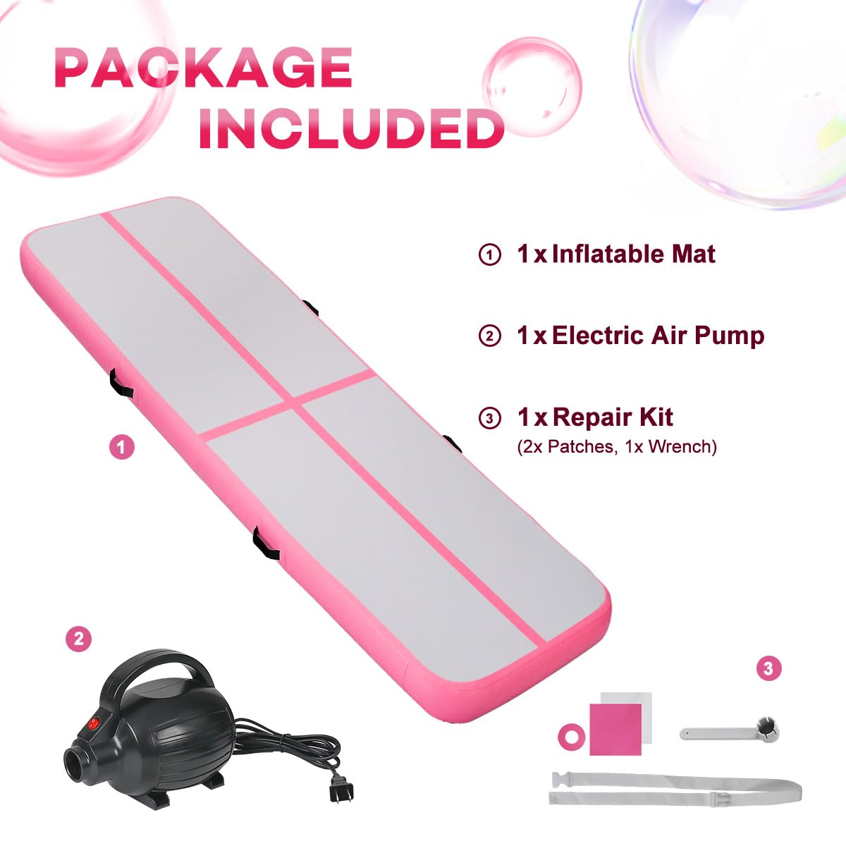 Inflatable Gymnastics Air Tumbling Track Mat - 6ft/10ft/13ft/16ft/20ft Sizes - Portable Training Mat with Electric Pump for Kids & Adults - Perfect for Home, Outdoor, Cheerleading, Yoga & Water Park Activities