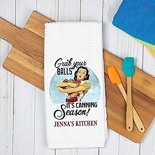 Personalized Canning Season Waffle Weave Dish Towel - Custom Kitchen Towel for Mom | Funny Mother's Day & Birthday Gift | Perfect for Canning, Baking & Farmhouse Kitchen Decor