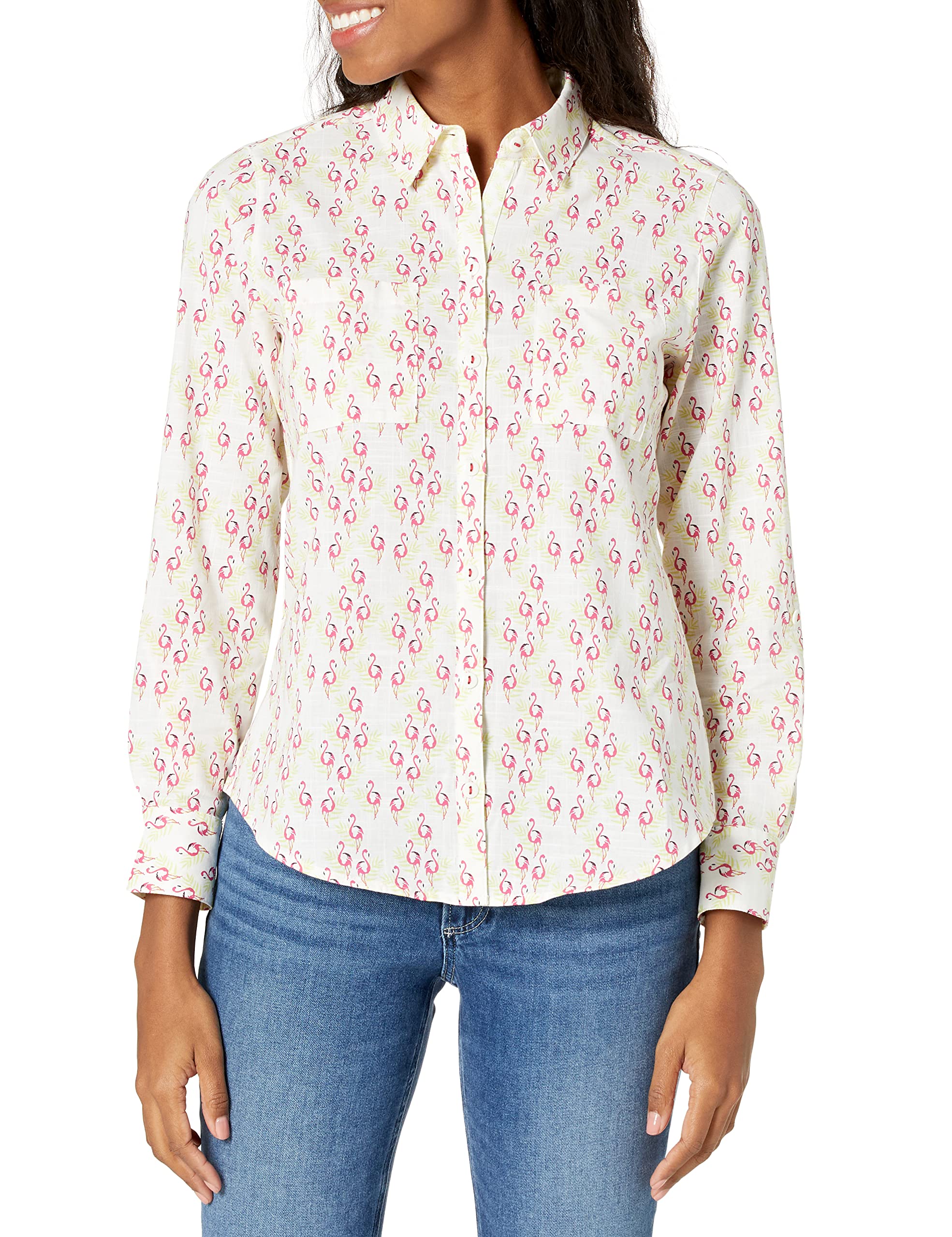 Foxcroft Women's Zoey Flamingo Print Wrinkle-Free Blouse - Casual & Comfortable Shirt for Work, Travel, and Everyday Wear