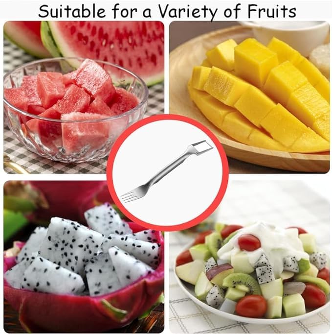 2 in 1 Stainless Steel Fruit Knife & Watermelon Fork Slicer Tool - Dual Head Fruit Cutter for Watermelon, Melon, Pineapple - Perfect for Picnics, BBQs & Kitchen Prep (1pc)
