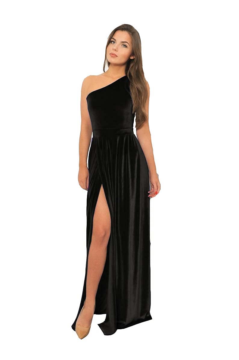 Elegant Velvet Bridesmaid Dresses for Weddings - One Shoulder Formal Long Maxi Dress with High Slit, A-Line Prom Party Gown for Women | Perfect for Bridal Parties, Evening Galas & Special Occasions