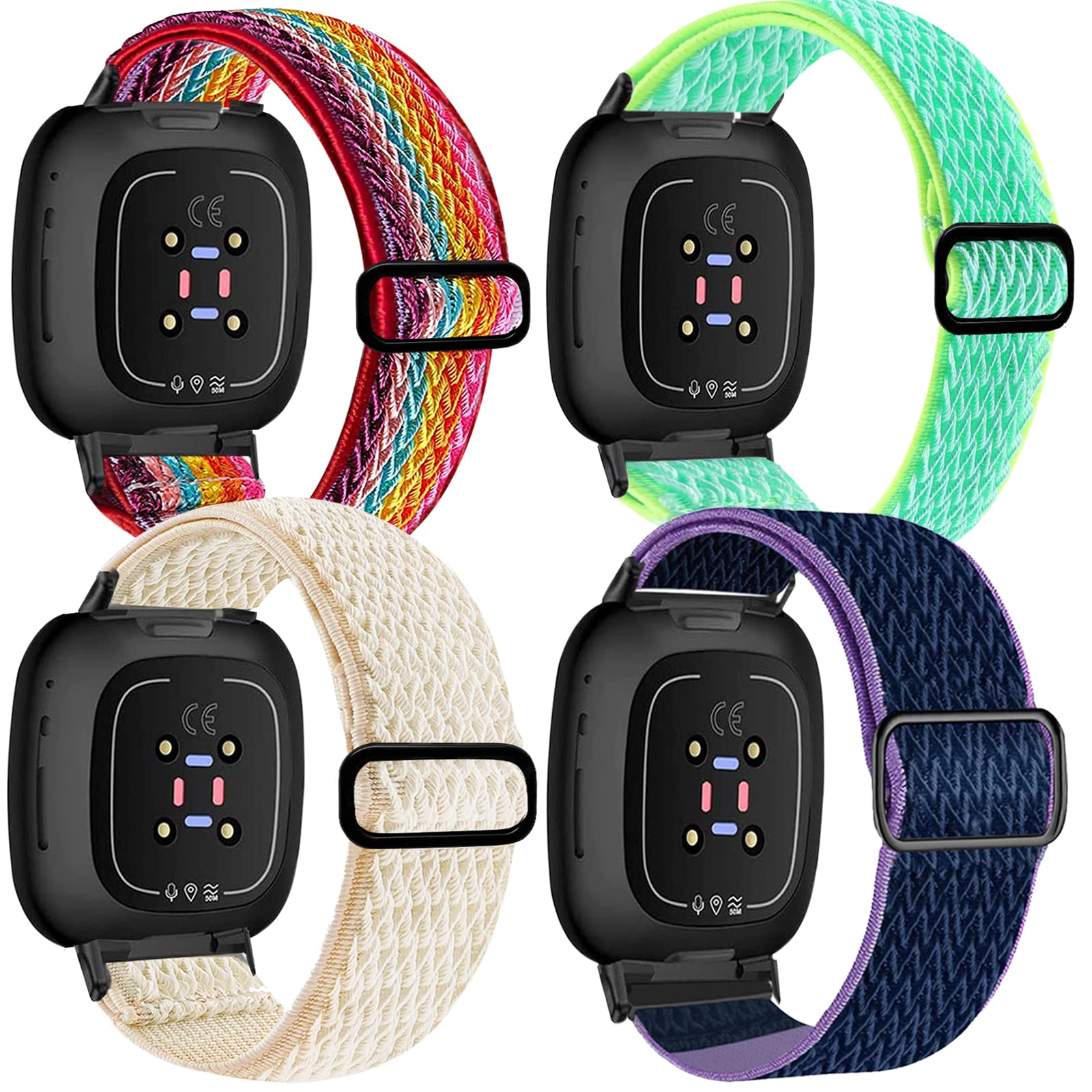 [4 Pack] Stretchy Replacement Bands Compatible with Fitbit Versa 3/4 & Sense/Sense 2 - Soft Comfortable Sport Wristbands for Women & Men - Perfect for Workouts, Running & Daily Wear