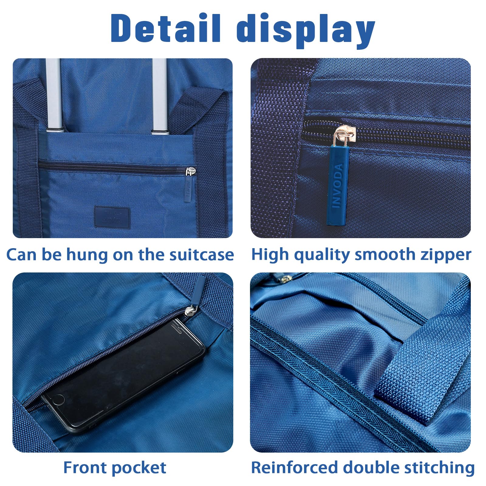 INVODA Lightweight Foldable Waterproof Travel Duffel Bag - Gym Sports Tote Carry On Luggage for Weekend Trips & Overnight Stay (Green+Blue) | Perfect for Air Travel, Workout, Beach & Camping