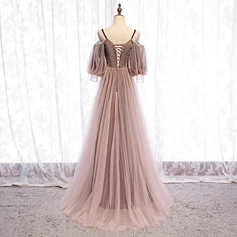 Elegant A-Line Tulle Prom Dress with Long Sleeves - Formal Evening Party Gown for Women - Perfect for Homecoming, Quinceañera & Black Tie Events