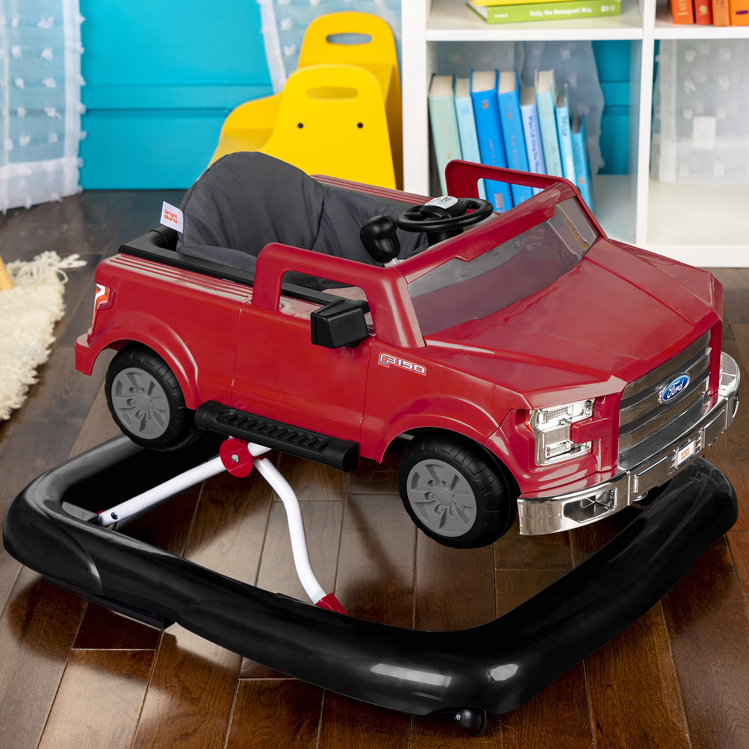 Bright Starts Ford F-150 4-in-1 Red Baby Activity Center & Push Walker with Removable Interactive Steering Wheel - Fun Learning Toy for Infants 6 Months and Up - Perfect for Playtime, Early Development & First Steps