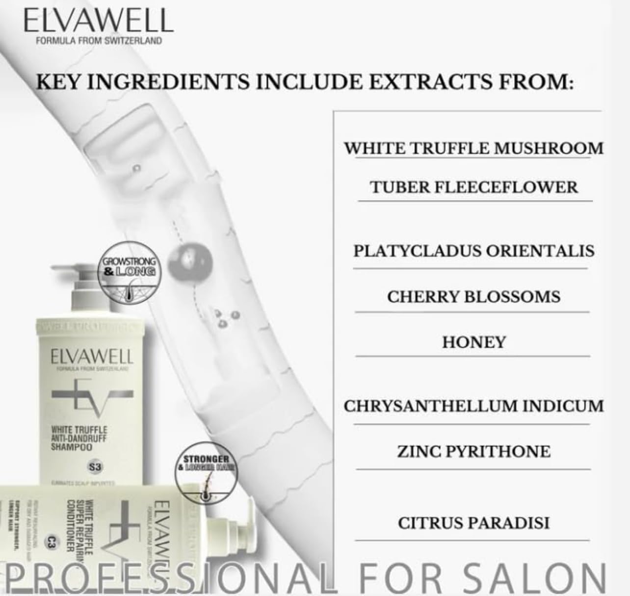 Elvawell White Truffle Anti-Dandruff Shampoo & Conditioner Set - 1000ml (33.8oz) 1.84lb Each, Pack of 2 - For Dry Scalp & Itchy Hair Care - Perfect for Daily Use at Home or Salon