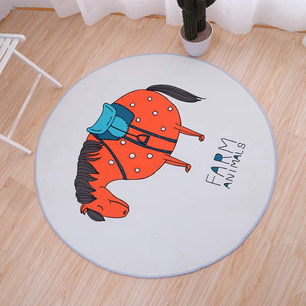 MOXIC Soft Round Area Rugs for Kids - Non-Slip Cartoon Horse Animal Nursery Rug, 3' X 3' Modern Nordic Circle Carpet for Living Room, Bedroom, Bathroom - Perfect for Playtime, Crawling & Home Decor