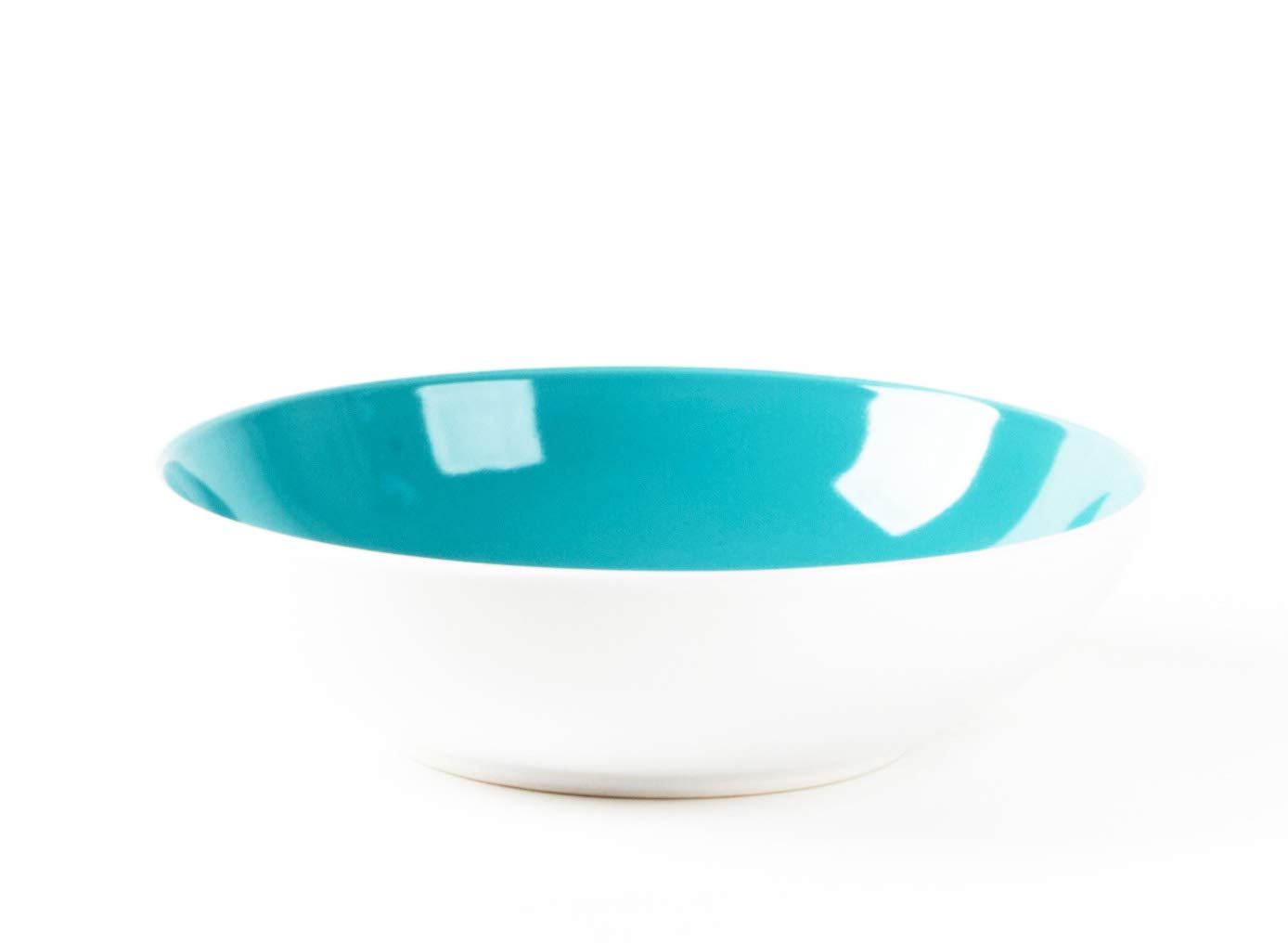 12-Piece Stoneware Coupe Dinnerware Set - White Exterior & Turquoise Interior - Elegant Tableware for Everyday Dining, Dinner Parties & Home Decor