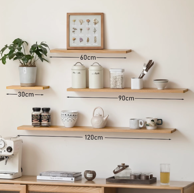 Solid Oak & Black Walnut Wood Wall Shelf - Rustic Bookcase for Home & Office - Perfect for Displaying Books, Decor & Plants in Living Room, Bedroom or Study
