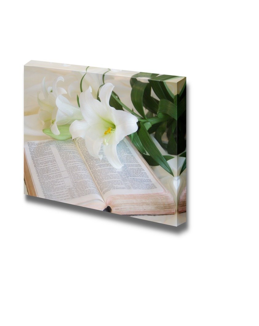 Easter Lily and Bible Floral Canvas Print - Modern Wall Art Decor for Home & Office - Stretched Gallery Wrap Giclee Ready to Hang - 24x36 Inches - Perfect for Living Room, Bedroom, or Church Decor