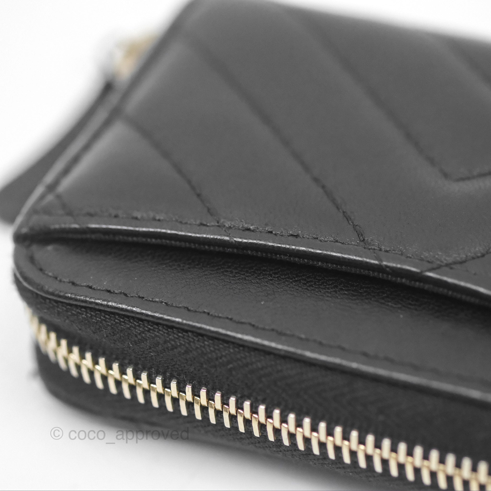 Chanel Chevron Zipped Coin Purse - Black Lambskin with Gold Hardware | Luxury Small Wallet for Women | Perfect for Parties, Travel & Everyday Use