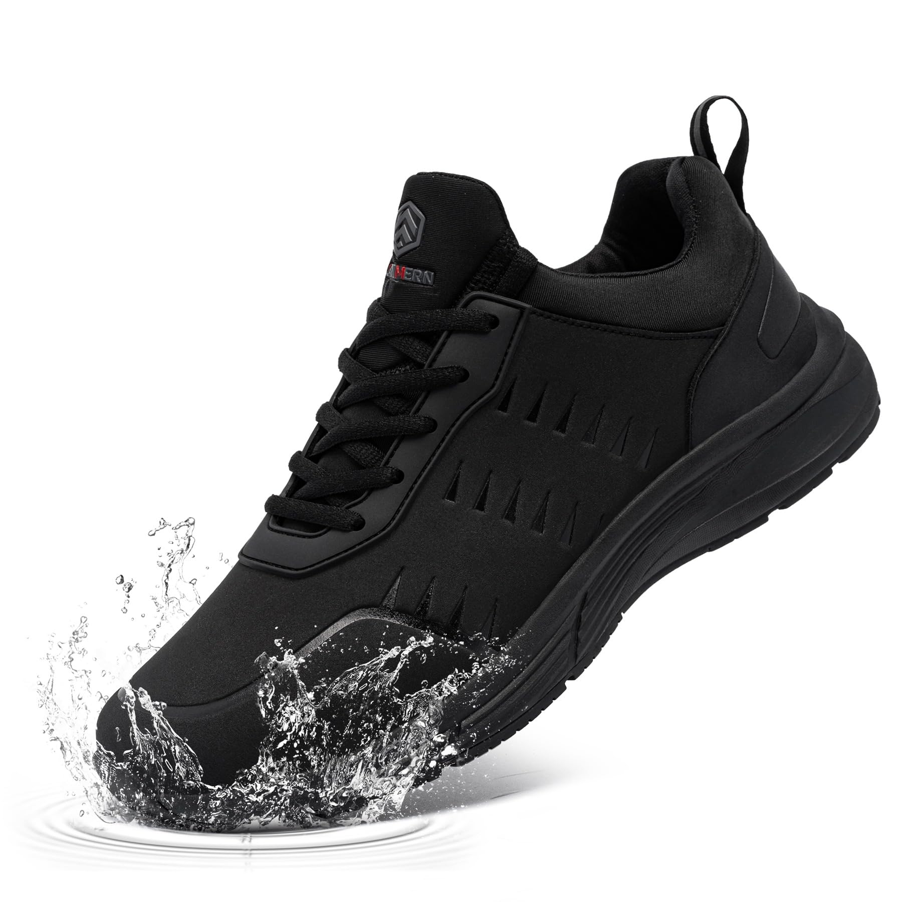 LARNMERN Non-Slip Work Shoes for Men - Waterproof Leather Walking Sneakers for Kitchen, Chef, Restaurant & Food Service - Slip-Resistant, Comfortable & Durable for Long Shifts (Black)