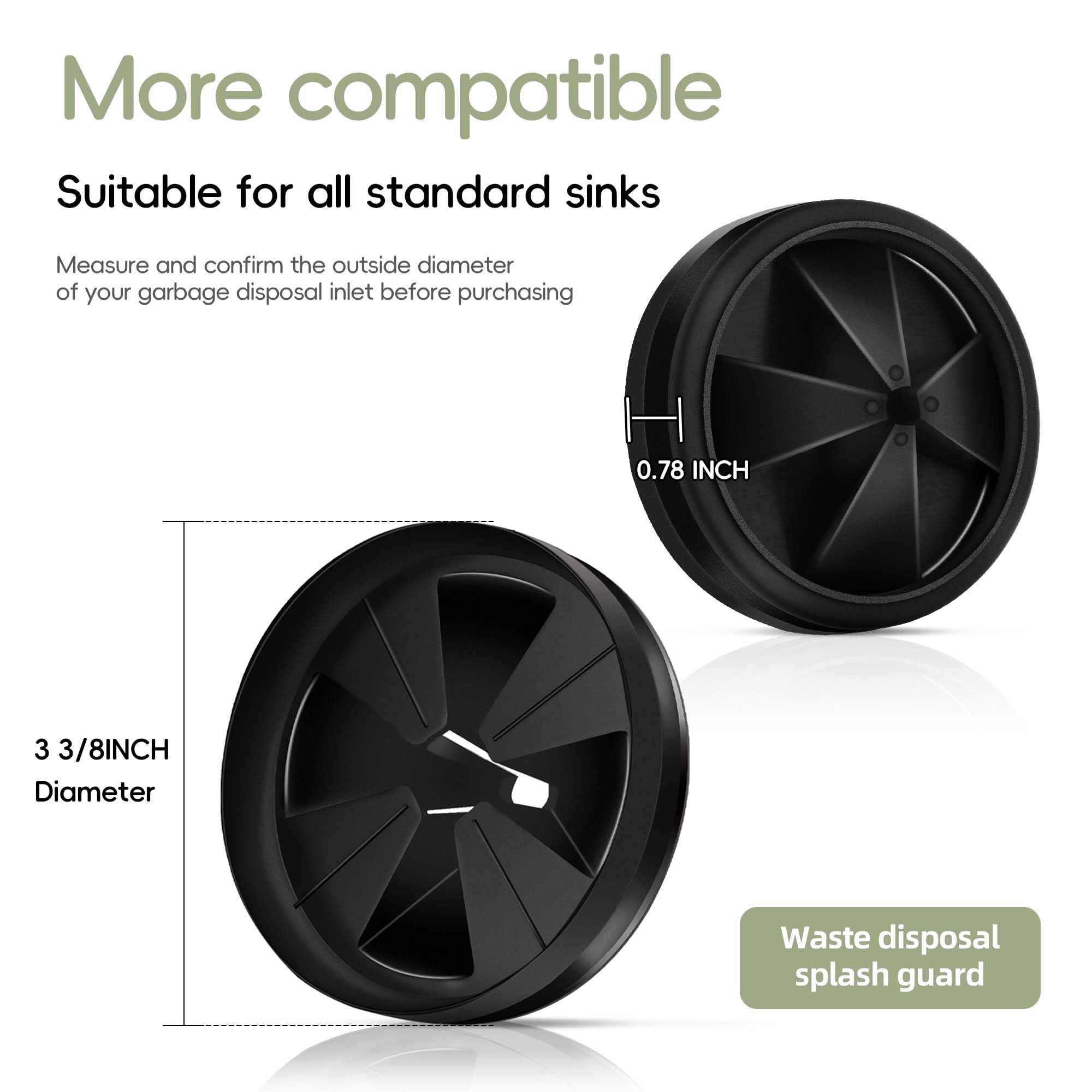 3 3/8 Inch Garbage Disposal Splash Guard - Quiet Collar Drain Plug Replacement for InSinkErator Evolution Series (2-Pack) | Durable Sink Baffle Accessories for Kitchen Waste Disposer | Perfect for Preventing Water Splashes While Washing Dishes