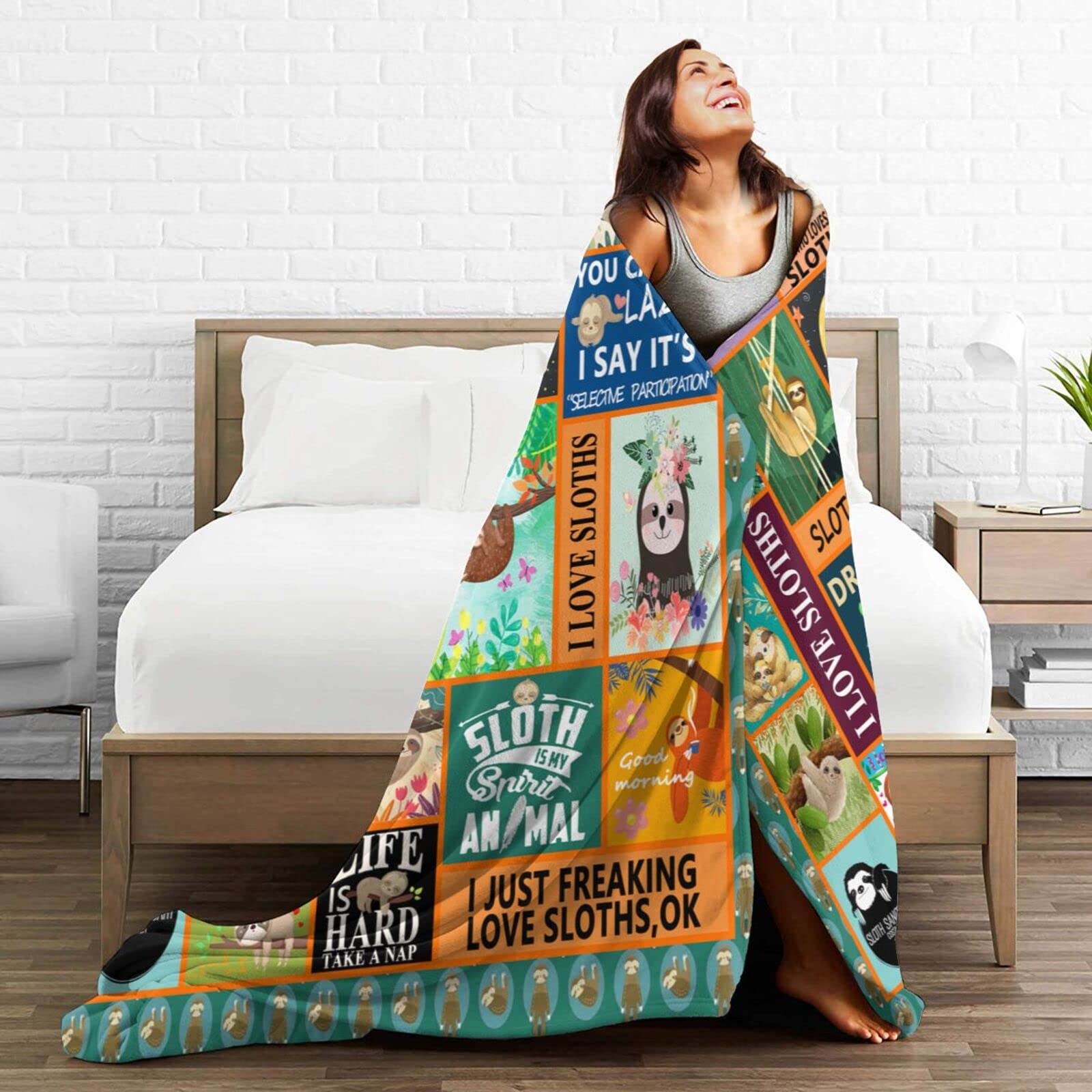 Super Soft Sloth Flannel Throw Blanket - Warm Cozy Blanket for Couch, Sofa & Bed - Perfect Gift for Kids & Adults - Ideal for Movie Nights, Camping & Winter Snuggles