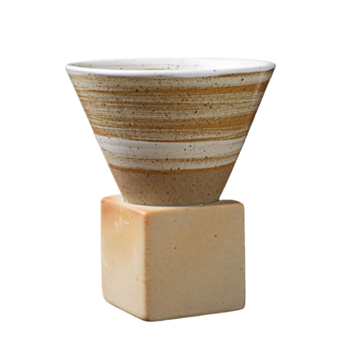 Vintage Ceramic Coffee Mug with Base - Handmade Art Triangle Tapered Porcelain Tea Cup for Cappuccino, Hot & Cold Drinks (200ml, White) | Perfect for Home, Office, Cafe & Gift Giving
