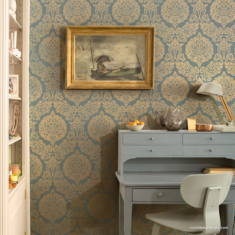 Constance Damask Wall Stencil - Reusable DIY Painting Template for Home Decor, Wall Art, and Furniture Makeover | Perfect for Bedrooms, Living Rooms, and Accent Walls