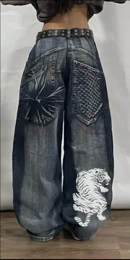 Y2K Hip Hop Skeleton Jeans - Gothic Baggy Denim for Streetwear