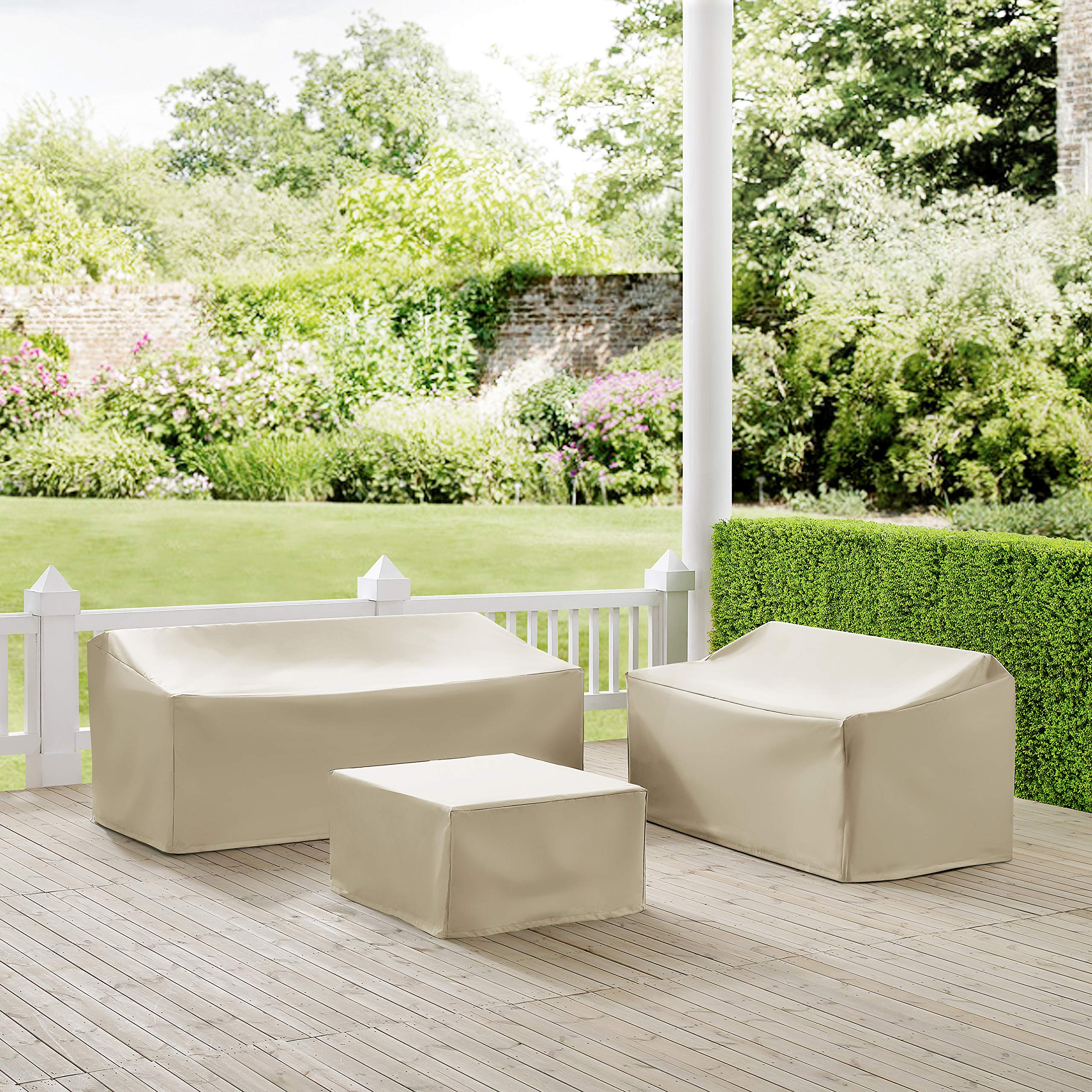 Crosley Waterproof 3-Piece Patio Furniture Cover Set for Outdoor Sectional Sofa - All-Weather Protection for Garden, Deck & Backyard Furniture (Tan)