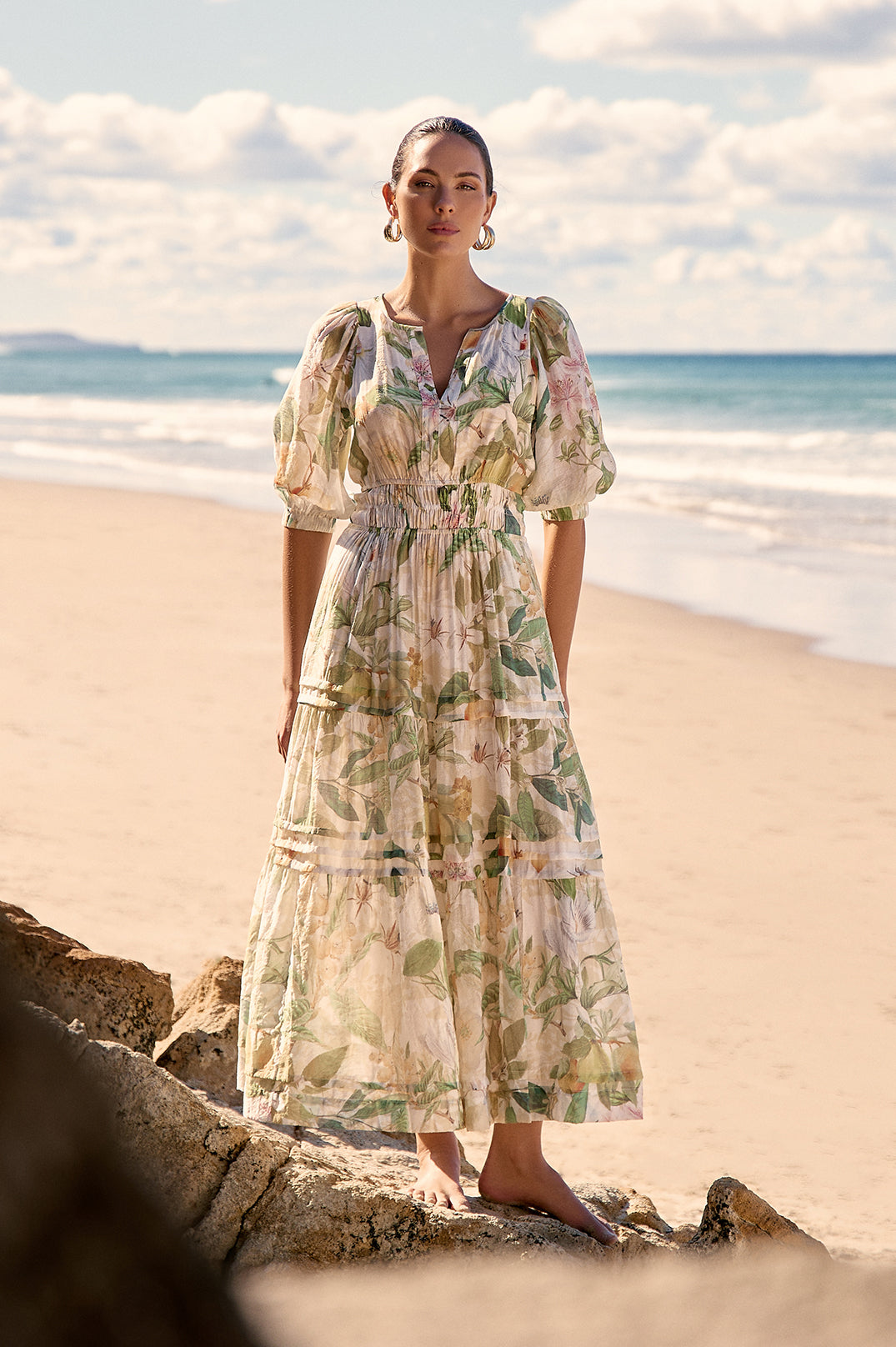 Eliana Adelaide Print Three Quarter Sleeve Dress - Floral Summer Midi Dress for Women | Perfect for Office, Party & Date Night Outfits