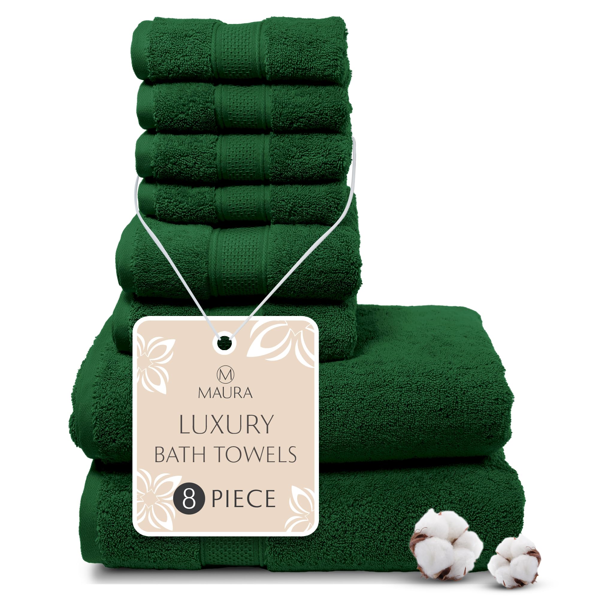 MAURA Hunter Green Bath Towel Set of 8 | Premium Turkish Cotton Luxury Bath Towels | Extra Large, Thick & Soft | Hotel & Spa Quality | Perfect for Bathroom, Guest Room & Spa Retreat