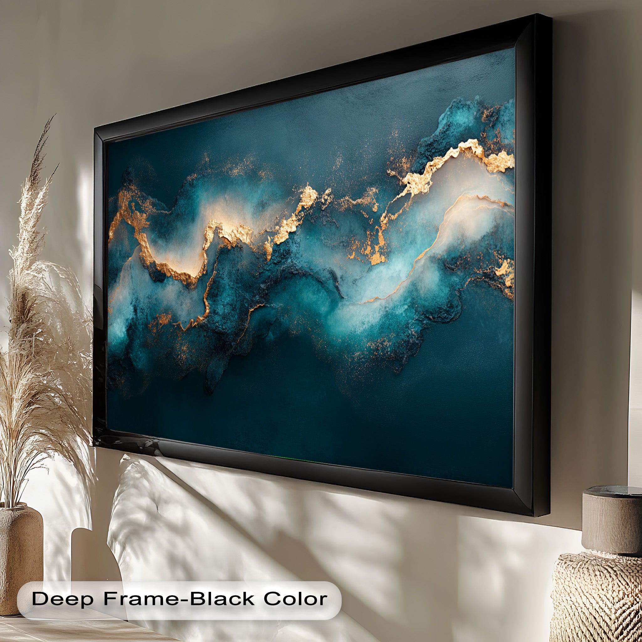 Abstract Blue and Gold Swirls Oil Painting - Modern Luxury Wall Art for Living Room, Bedroom & Office Decor
