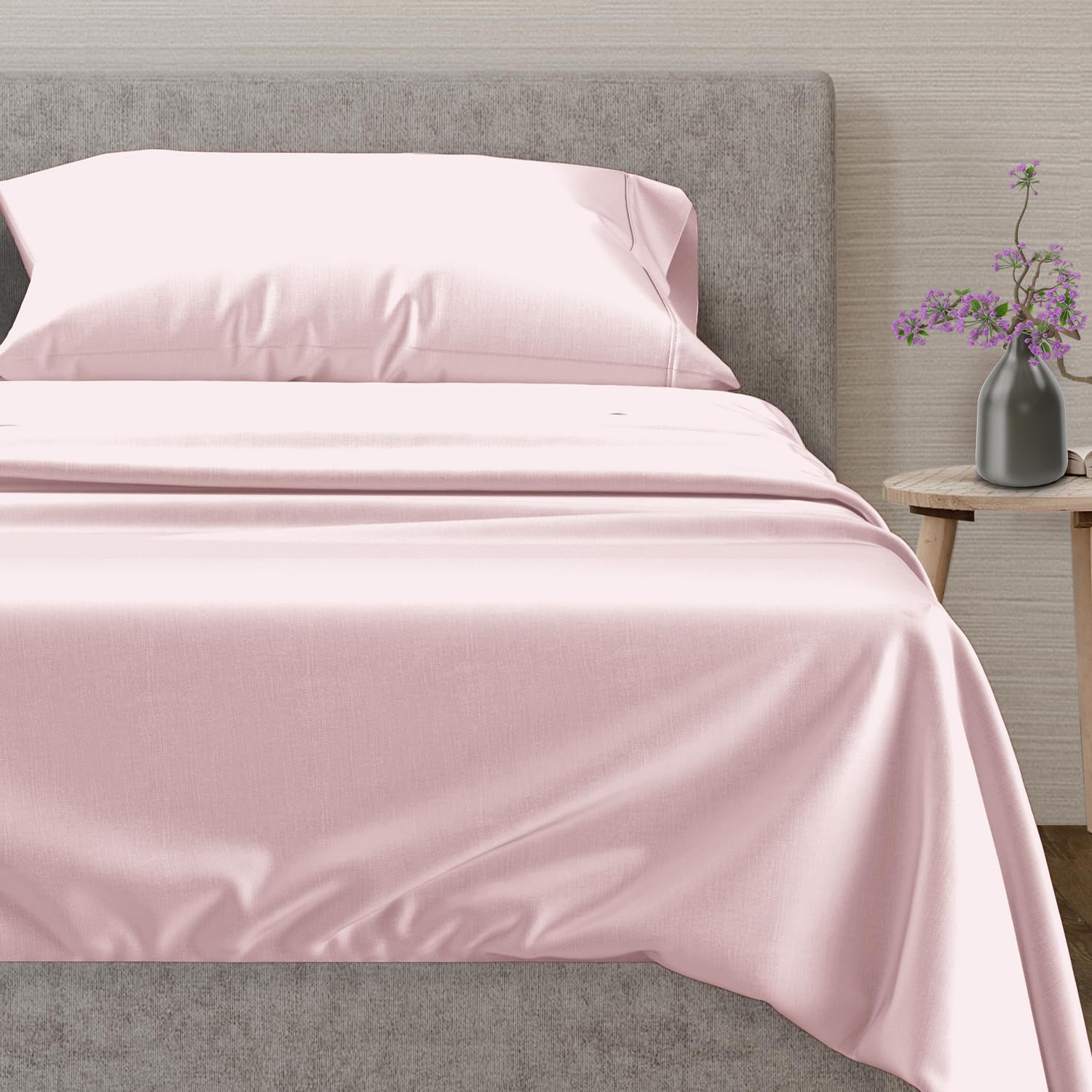 Premium 600 Thread Count 100% Egyptian Cotton Twin Sheet Set - 3 PC Soft & Cooling Luxury Bedding with 16