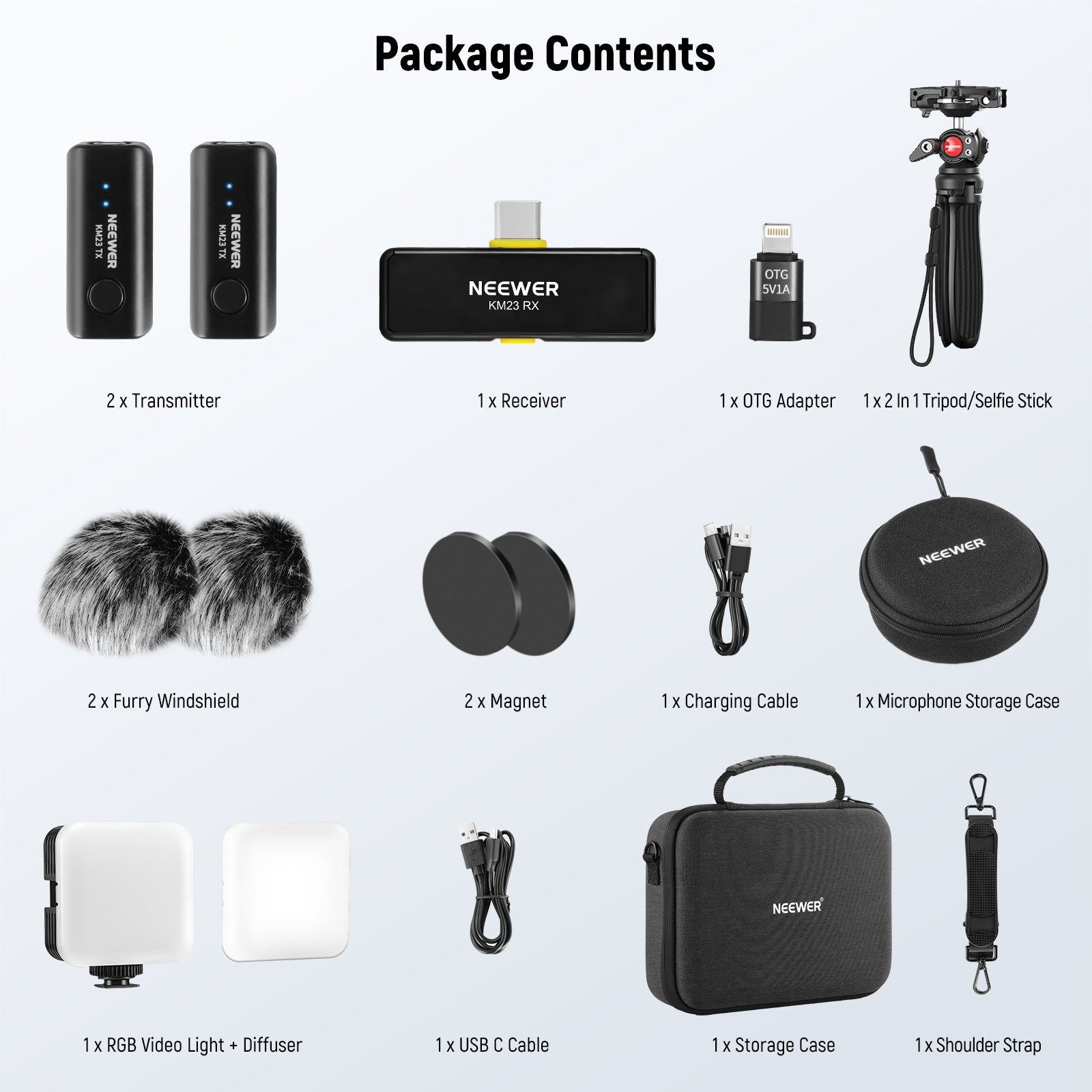 NEEWER PA048 Smartphone Vlogging Kit with RGB LED Light, Wireless Microphone & Extendable Selfie Stick - Perfect for YouTube, TikTok & Live Streaming